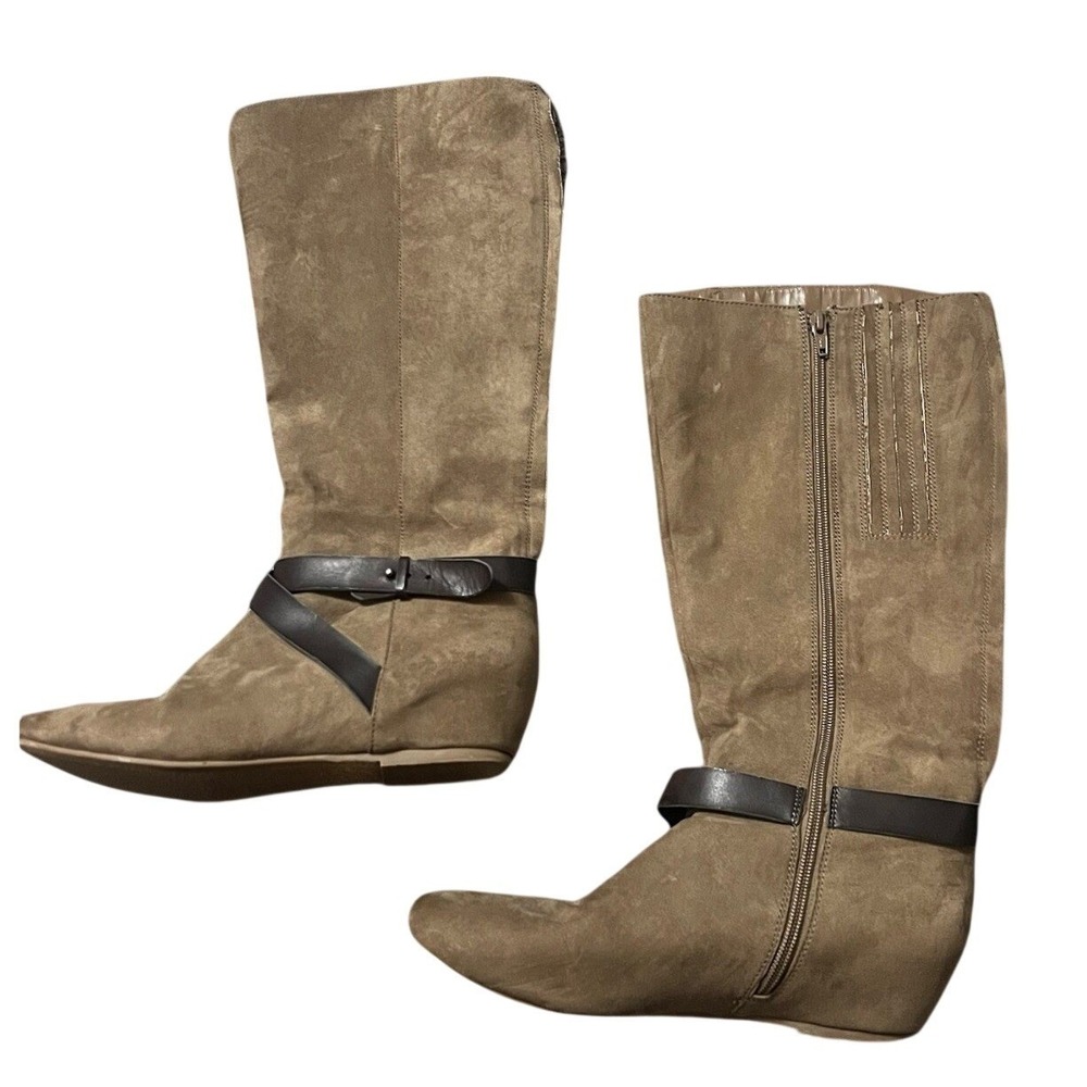 American Eagle Faux Suede Side Zip Buckle Detail Tall Boots, Women's Size 9.5